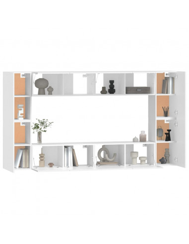 Set Mobili Porta TV 8pz Bianco in Legno Multistrato
