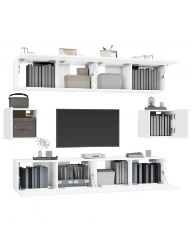 Set di Mobili Porta TV 6 pz Bianco in Legno Multistrato