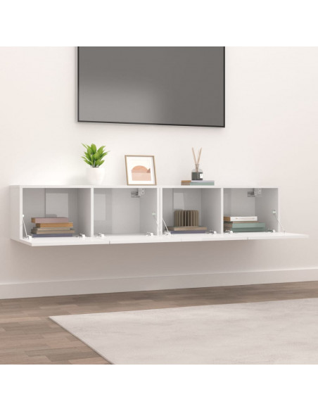 Mobili Porta TV 2pz Bianco Lucido 80x30x30 cm Legno Multistrato