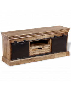 Mobile TV 2 Porte Scorrevoli Legno Massello Mango 110x30x45 cm