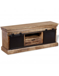 Mobile TV 2 Porte Scorrevoli Legno Massello Mango 110x30x45 cm 2