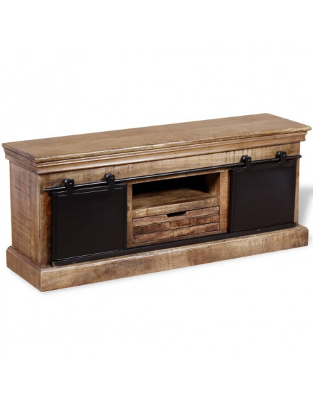 Mobile TV 2 Porte Scorrevoli Legno Massello Mango 110x30x45 cm