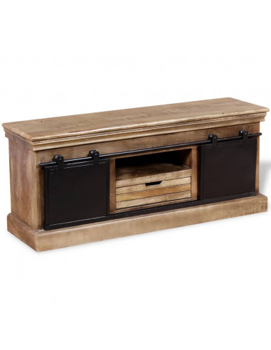 Mobile TV 2 Porte Scorrevoli Legno Massello Mango 110x30x45 cm
