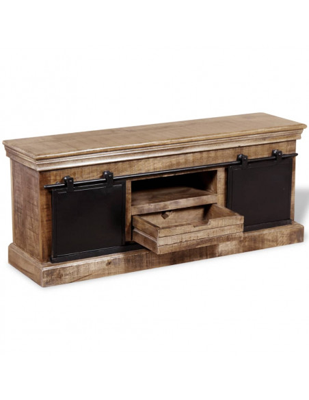 Mobile TV 2 Porte Scorrevoli Legno Massello Mango 110x30x45 cm