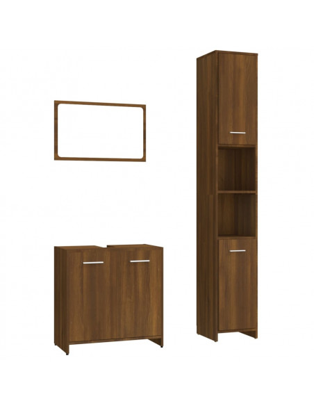 Set Mobili da Bagno 3 pz Rovere Marrone in Legno Multistrato