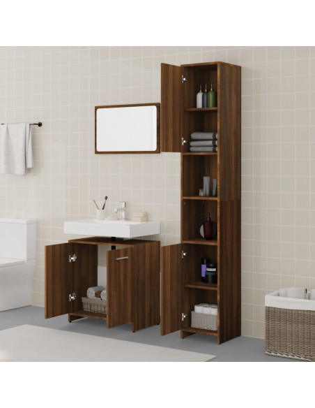 Set Mobili da Bagno 3 pz Rovere Marrone in Legno Multistrato