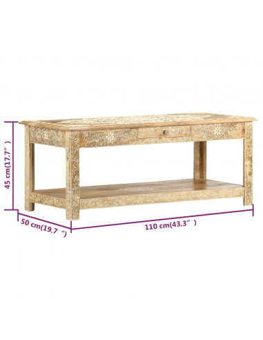 Tavolino da Salotto 110x50x45 cm Mango Massello Dipinto a Mano