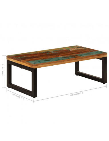 Tavolino da Caffè 100x50x35cm in Massello di Recupero e Acciaio