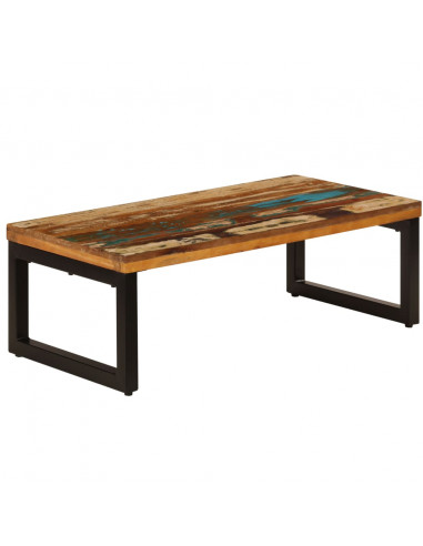 Tavolino da Caffè 100x50x35cm in Massello di Recupero e Acciaio