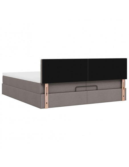 Struttura Letto Pouf con Materasso Tortora 200x200 cm Tessuto