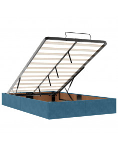 Struttura Letto Pouf con Materasso Blu Scuro 120x200 cm Velluto