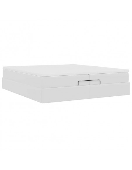 Struttura Letto Pouf con Materassi Bianco 200x200 cm Similpelle