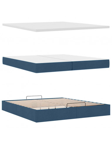 Struttura Letto Pouf con Materassi Blu 200x200 cm in Tessuto