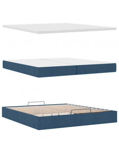 Struttura Letto Pouf con Materassi Blu 200x200 cm in Tessuto