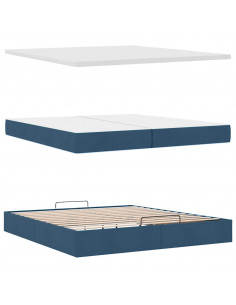 Struttura Letto Pouf con Materassi Blu 200x200 cm in Tessuto