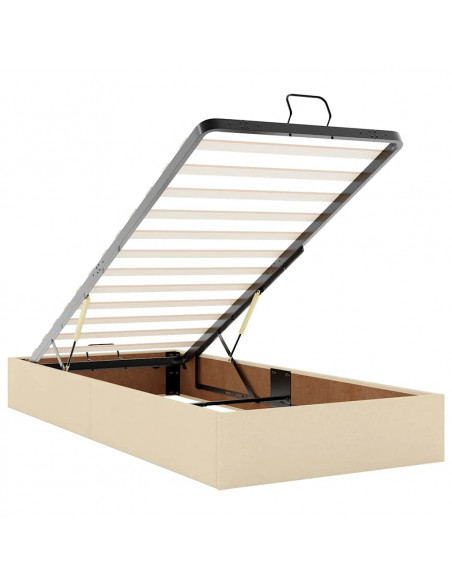 Struttura Letto Pouf con Materassi Crema 160x200 cm in Tessuto