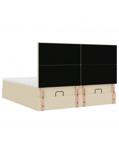 Struttura Letto Pouf con Materassi Crema 160x200 cm in Tessuto 2