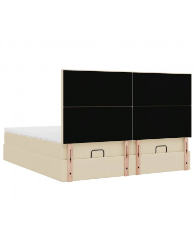 Struttura Letto Pouf con Materassi Crema 160x200 cm in Tessuto