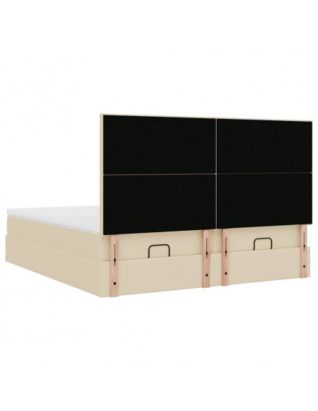 Struttura Letto Pouf con Materassi Crema 160x200 cm in Tessuto