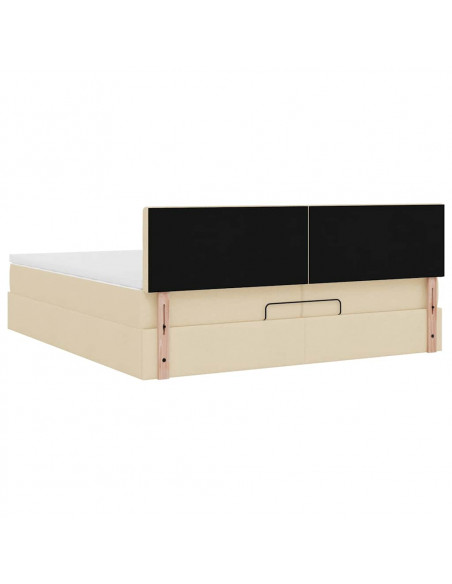 Struttura Letto Pouf con Materassi Crema 200x200 cm in Tessuto