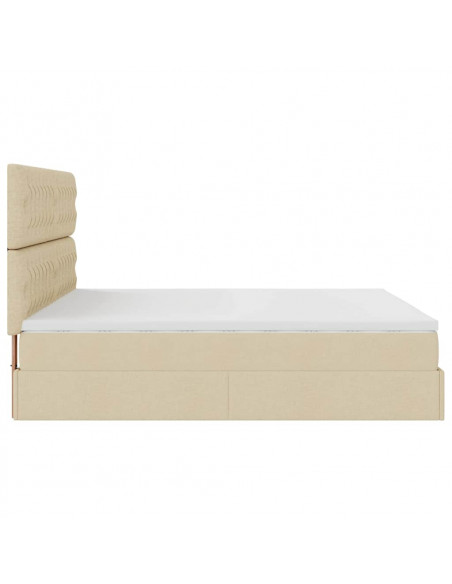 Struttura Letto Pouf con Materassi Crema 200x200 cm in Tessuto