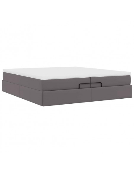 Struttura Letto Pouf con Materassi Grigio 200x200 cm Similpelle