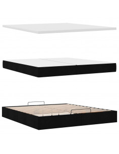 Struttura Letto Pouf con Materassi Nero 200x200 cm in Tessuto 2