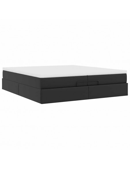 Struttura Letto Pouf con Materassi Nero 200x200 cm Similpelle
