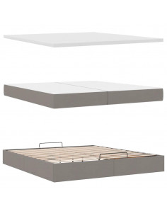 Struttura Letto Pouf con Materassi Tortora 200x200 cm Tessuto 2