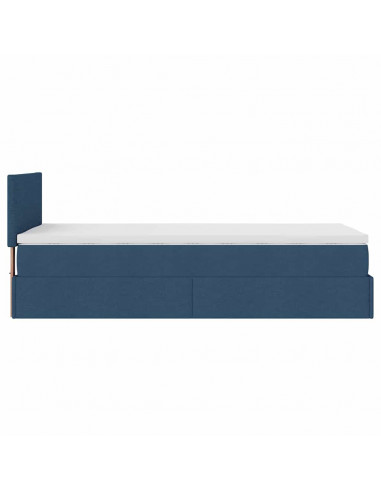 Struttura Letto Pouf con Materasso Blu 100x200 cm in Tessuto
