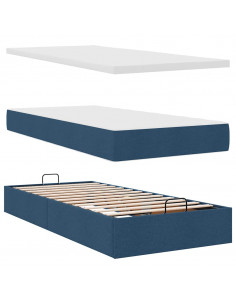 Struttura Letto Pouf con Materasso Blu 100x200 cm in Tessuto 2