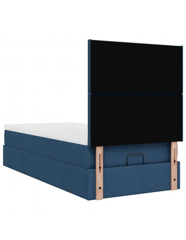Struttura Letto Pouf con Materasso Blu 100x200 cm in Tessuto