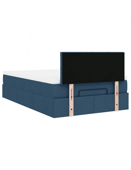 Struttura Letto Pouf con Materasso Blu 120x190 cm in Tessuto