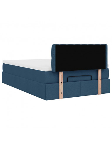 Struttura Letto Pouf con Materasso Blu 120x200 cm in Tessuto