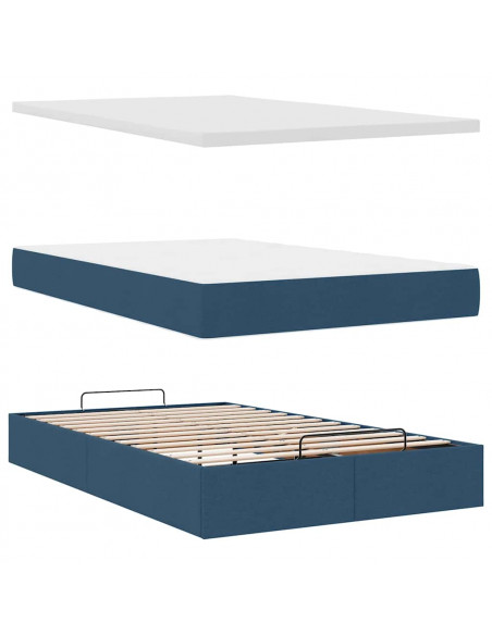 Struttura Letto Pouf con Materasso Blu 120x200 cm in Tessuto