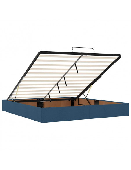 Struttura Letto Pouf con Materasso Blu 160x200 cm in Tessuto