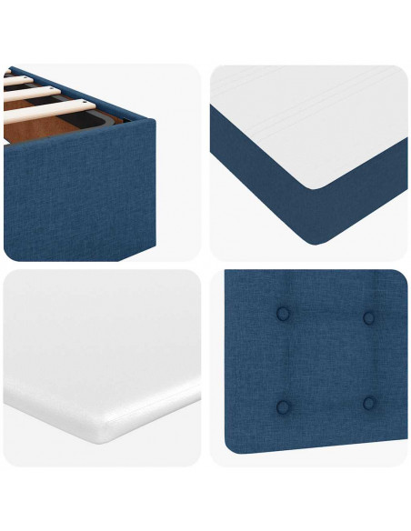 Struttura Letto Pouf con Materasso Blu 180x200cm in Tessuto