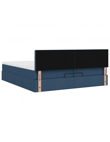 Struttura Letto Pouf con Materasso Blu 200x200 cm in Tessuto