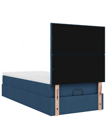 Struttura Letto Pouf con Materasso Blu 90x190 cm in Tessuto