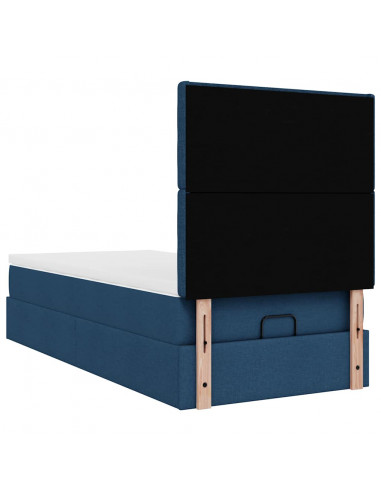 Struttura Letto Pouf con Materasso Blu 90x190 cm in Tessuto