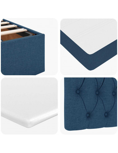 Struttura Letto Pouf con Materasso Blu 90x200 cm in Tessuto