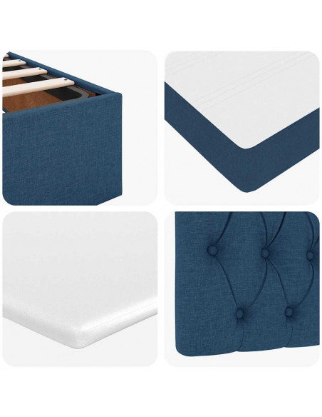 Struttura Letto Pouf con Materasso Blu 90x200 cm in Tessuto