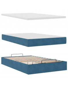 Struttura Letto Pouf con Materasso Blu Scuro 120x200 cm Velluto 2