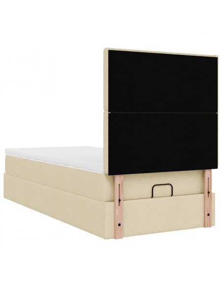 Struttura Letto Pouf con Materasso Crema 100x200 cm in Tessuto