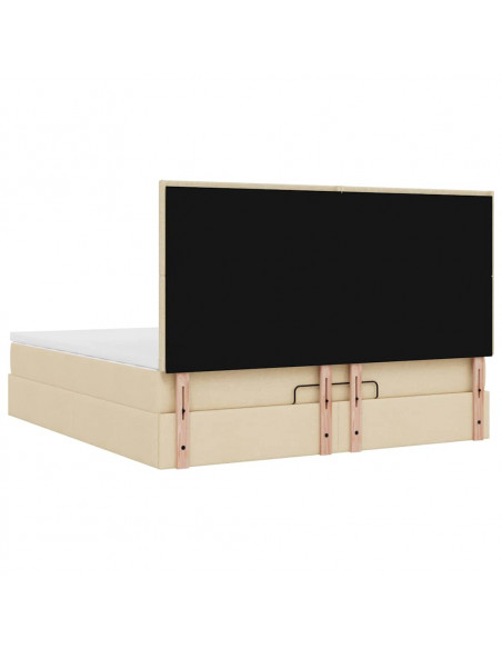 Struttura Letto Pouf con Materasso Crema 160x200 cm in Tessuto