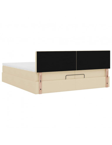 Struttura Letto Pouf con Materasso Crema 200x200cm in Tessuto