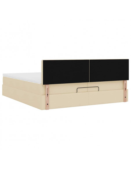 Struttura Letto Pouf con Materasso Crema 200x200cm in Tessuto