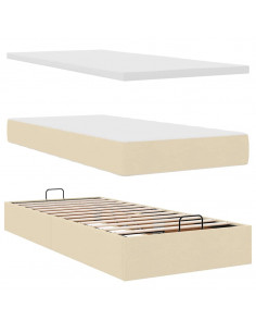 Struttura Letto Pouf con Materasso Crema 90x190 cm in Tessuto 2