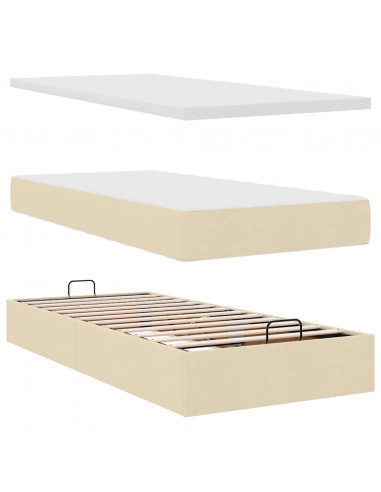 Struttura Letto Pouf con Materasso Crema 90x190 cm in Tessuto