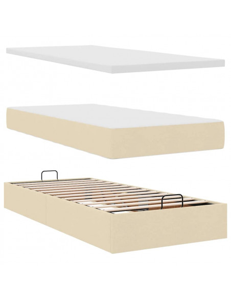 Struttura Letto Pouf con Materasso Crema 90x190 cm in Tessuto